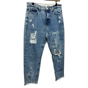 Garfield Distressed Mom Fit Blue Denim Jeans Distressed 42 Euro US 10